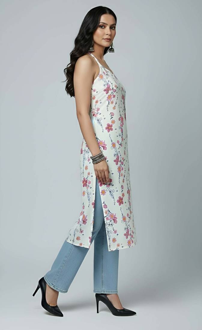 White  pure cotton printed kurti for women