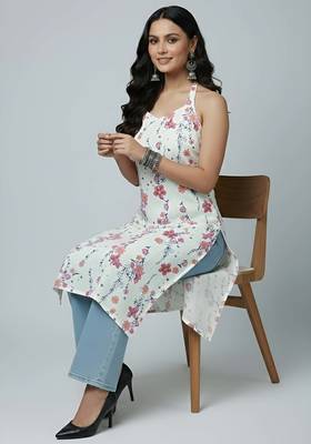 White  pure cotton printed kurti for women 4