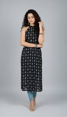 Black  pure cotton printed kurti for women 1