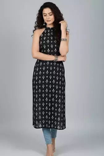 Black  pure cotton printed kurti for women