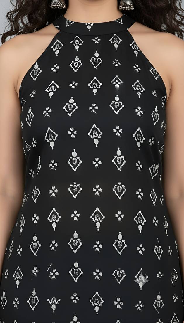 Black  pure cotton printed kurti for women