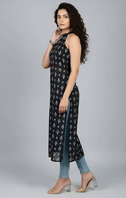 Black  pure cotton printed kurti for women 3