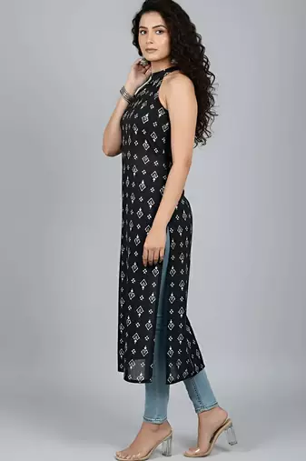 Black  pure cotton printed kurti for women
