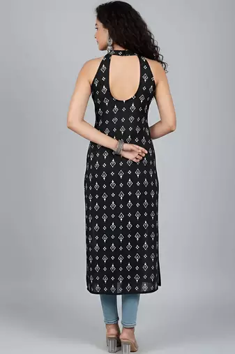 Black  pure cotton printed kurti for women