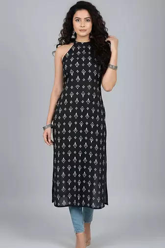 Black  pure cotton printed kurti for women
