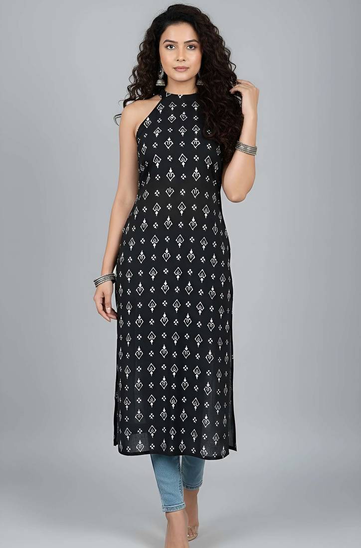 Black  pure cotton printed kurti for women