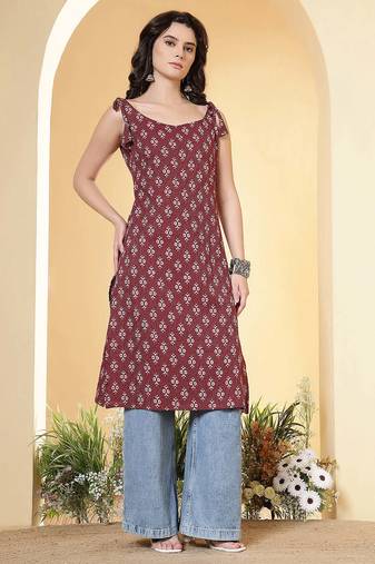 Burgundy  pure cotton printed kurti for women