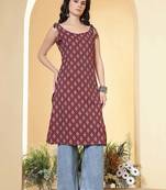 Burgundy  pure cotton printed kurti for women