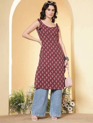 Burgundy  pure cotton printed kurti for women 5