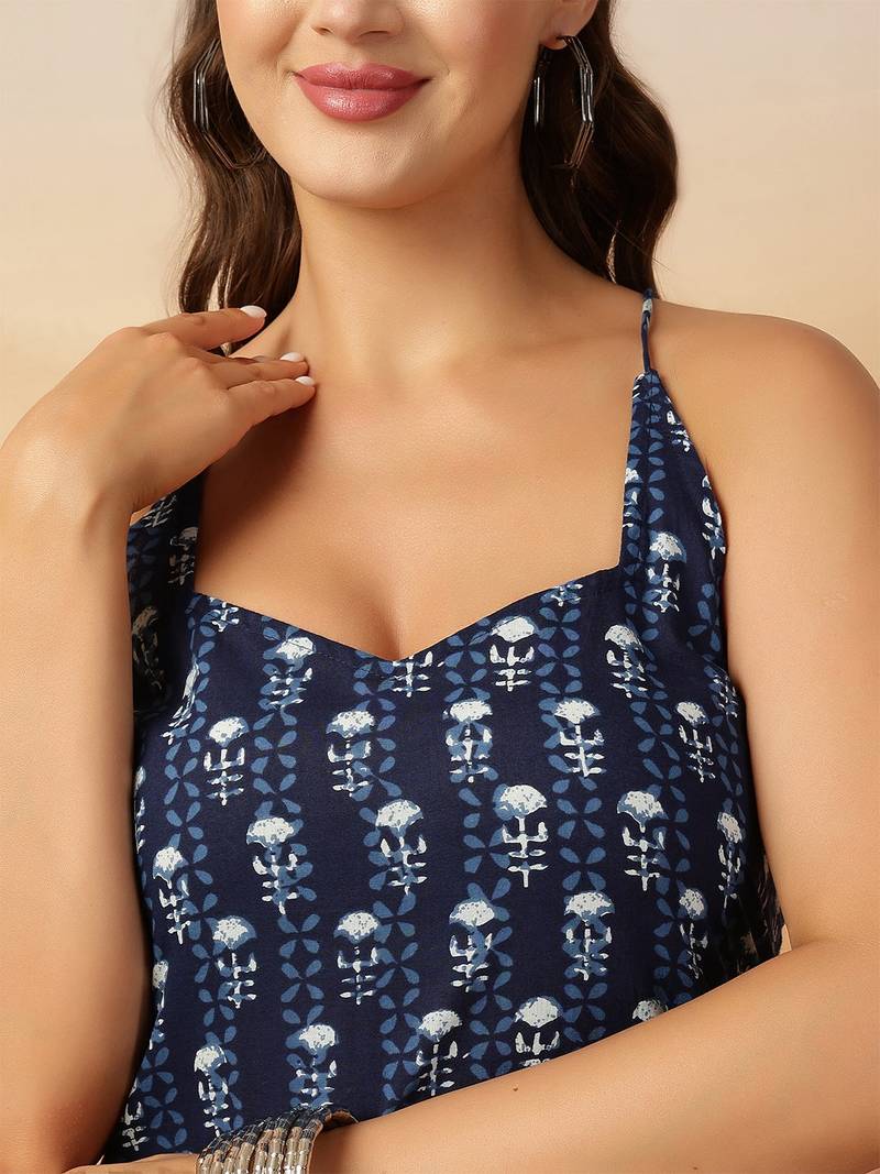 Navy blue  pure cotton printed kurti for women
