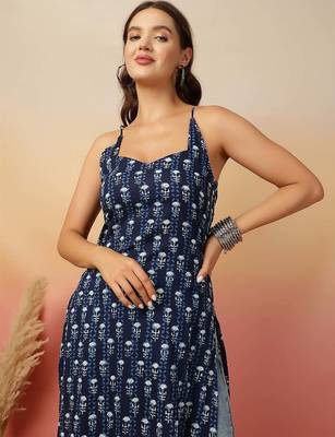 Navy blue  pure cotton printed kurti for women 5
