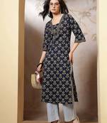 Blue  pure cotton printed kurti for women
