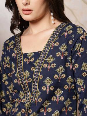 Blue  pure cotton printed kurti for women 2