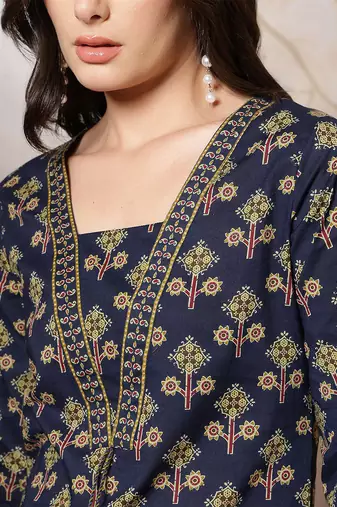 Blue  pure cotton printed kurti for women
