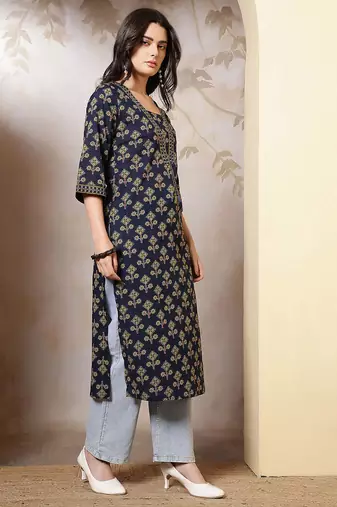 Blue  pure cotton printed kurti for women