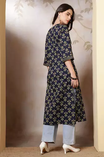 Blue  pure cotton printed kurti for women