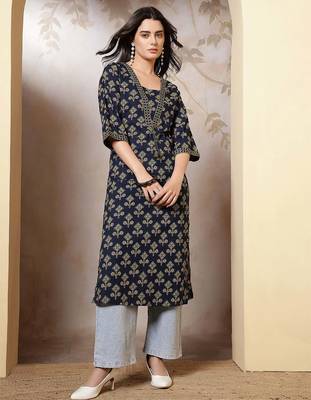 Blue  pure cotton printed kurti for women 5