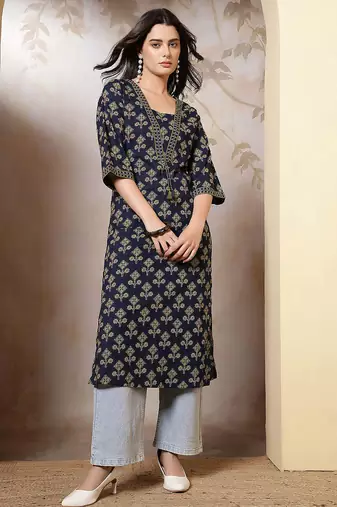 Blue  pure cotton printed kurti for women