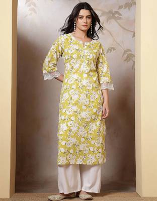 Green  pure cotton printed kurti for women 1
