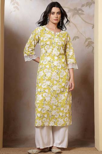 Green  pure cotton printed kurti for women