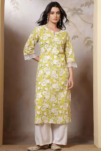 Green  pure cotton printed kurti for women