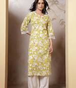 Green  pure cotton printed kurti for women
