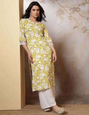 Green  pure cotton printed kurti for women 2