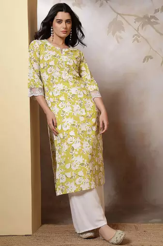 Green  pure cotton printed kurti for women