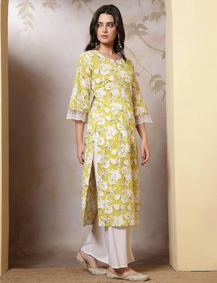 Green  pure cotton printed kurti for women 4