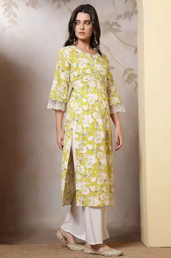 Green  pure cotton printed kurti for women
