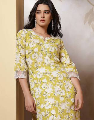 Green  pure cotton printed kurti for women 5