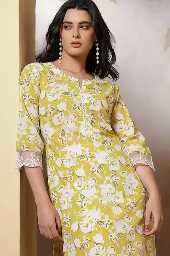 Green  pure cotton printed kurti for women