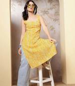 Yellow  pure cotton printed kurti for women