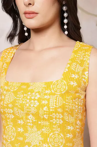 Yellow  pure cotton printed kurti for women