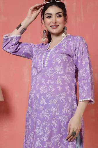 Purple  pure cotton printed kurti for women