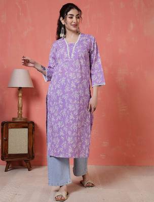 Purple  pure cotton printed kurti for women 2