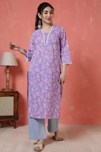 Purple  pure cotton printed kurti for women