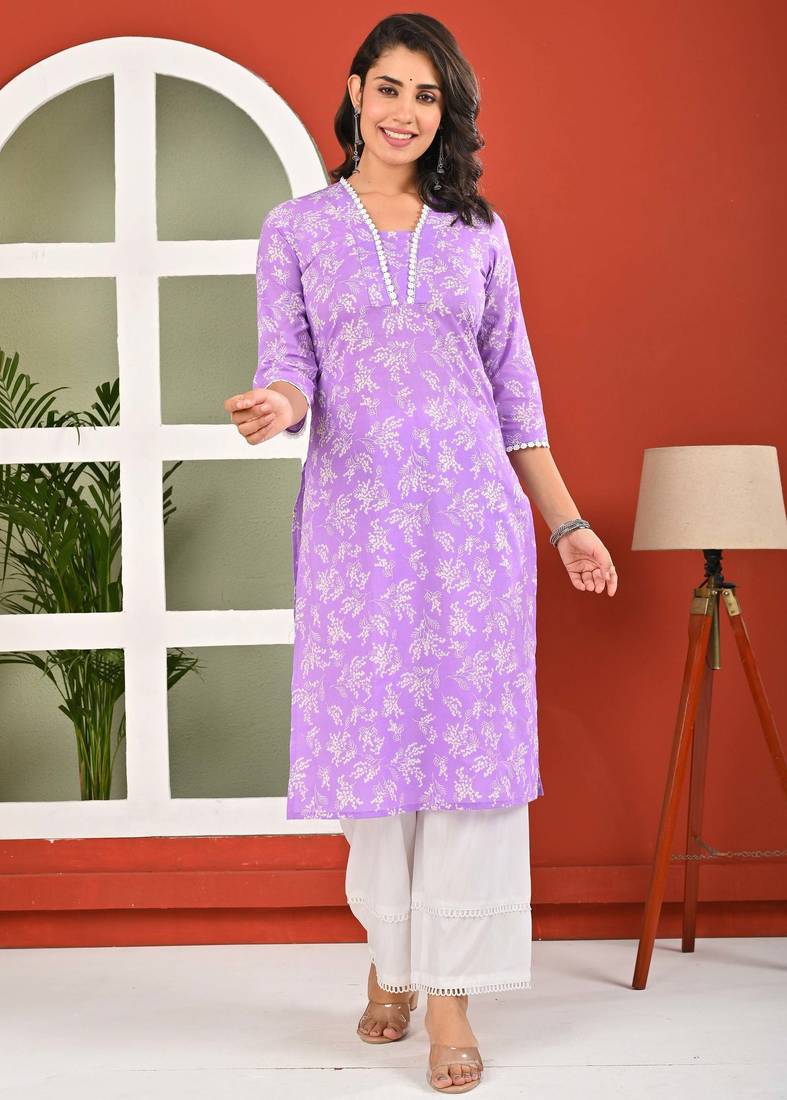 Purple  pure cotton printed kurti for women
