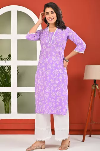 Purple  pure cotton printed kurti for women