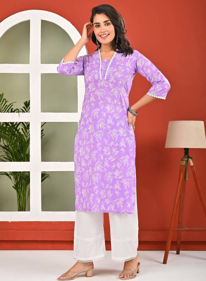 Purple  pure cotton printed kurti for women