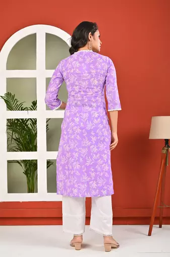 Purple  pure cotton printed kurti for women