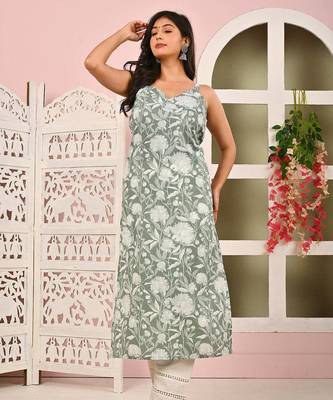 Green  pure cotton printed kurti for women 4