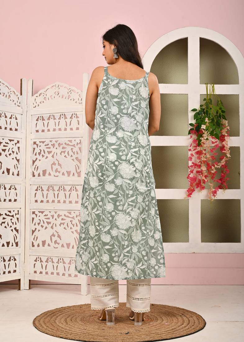 Green  pure cotton printed kurti for women