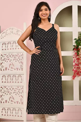 Black  pure cotton printed kurti for women