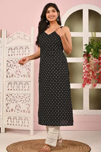 Black  pure cotton printed kurti for women