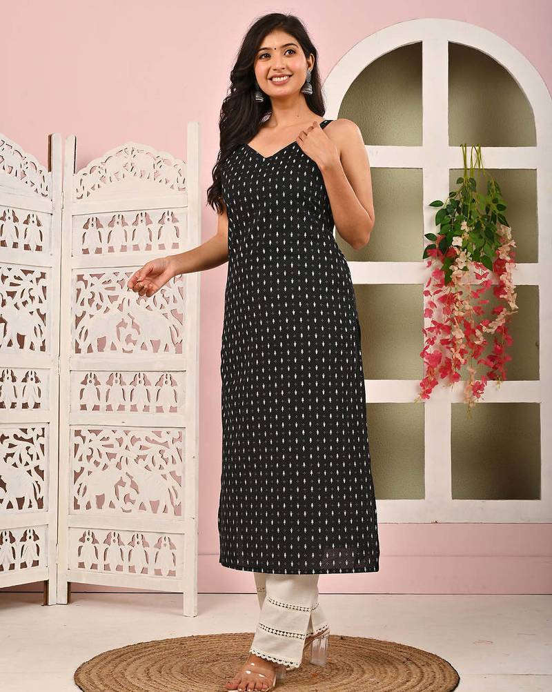 Black  pure cotton printed kurti for women