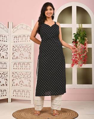 Black  pure cotton printed kurti for women 3