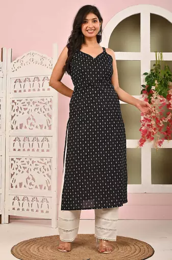 Black  pure cotton printed kurti for women