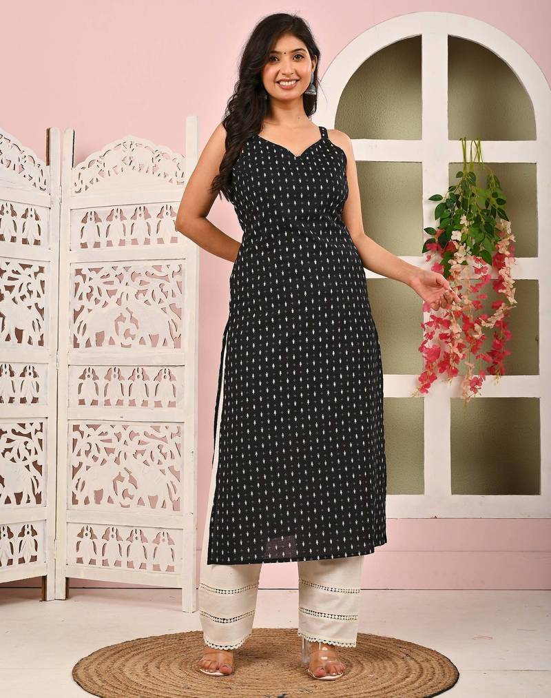 Black  pure cotton printed kurti for women