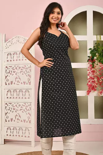 Black  pure cotton printed kurti for women